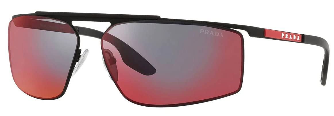 Prada Sunglasses PS51WS DG008F Black Rubber / Dark Grey Mirror Blue Red Lens