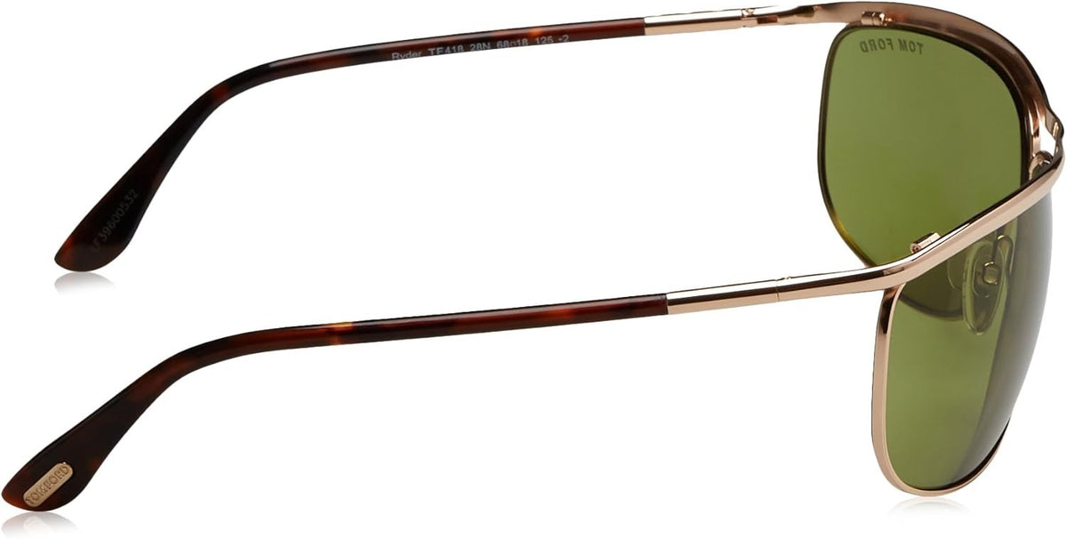 Tom Ford RYDER FT418 28N Sunglasses 68mm Rose Gold Havana / Green Solid Lens