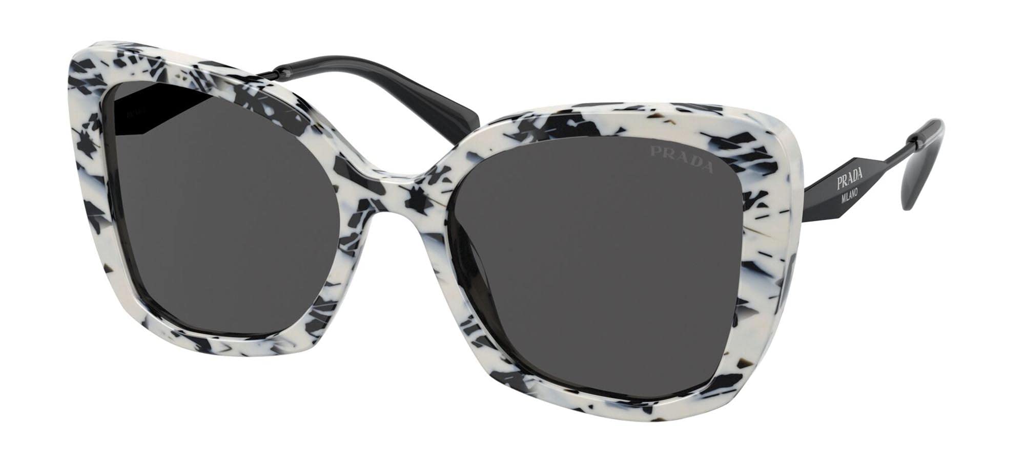 Prada Sunglasses PR03YS 02Y5S0 53mm White Black Marble Talc Abstract / Grey Lens