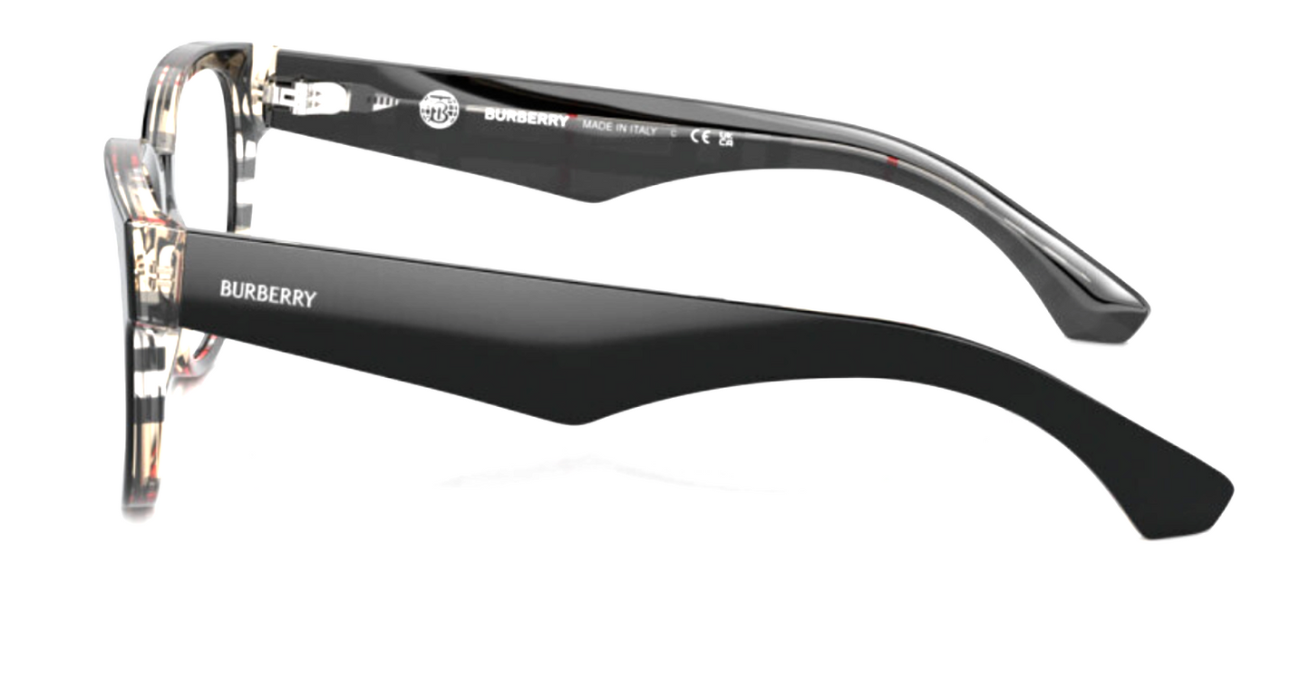 Burberry BE2410 4121 Eyeglasses 53mm Black on Vintage Check / Clear Demo Lens