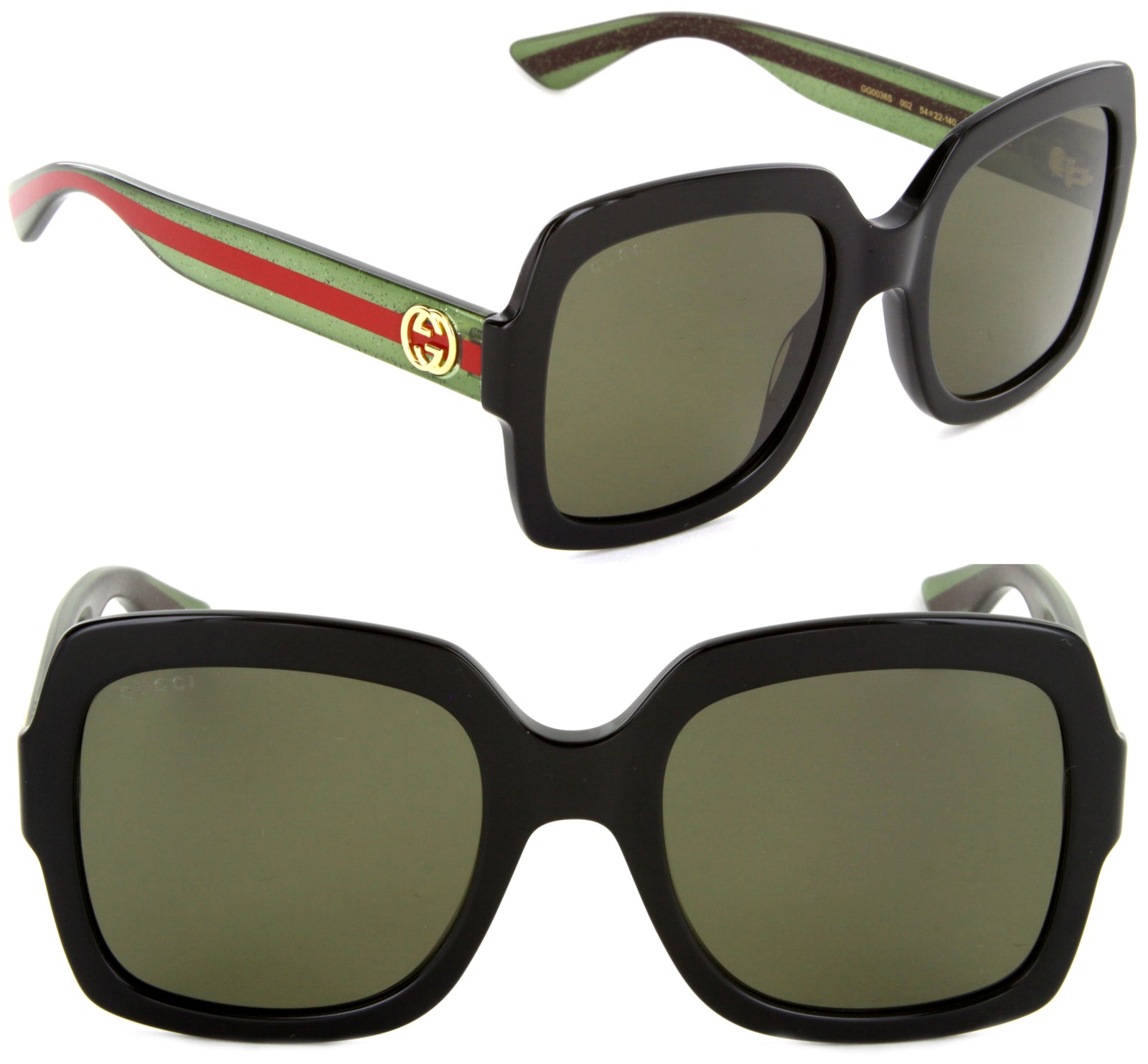 Gucci GG0036/S 002 Sunglasses 54mm Green- Red-Black / Brown Lens