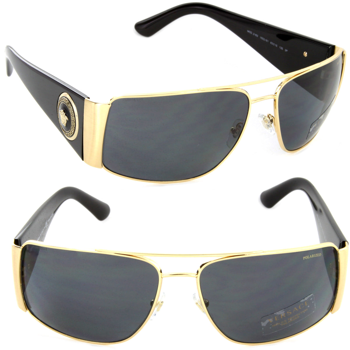Versace VE 2163 1002/81 Sunglasses 63mm Gold / Grey Polarized Lens