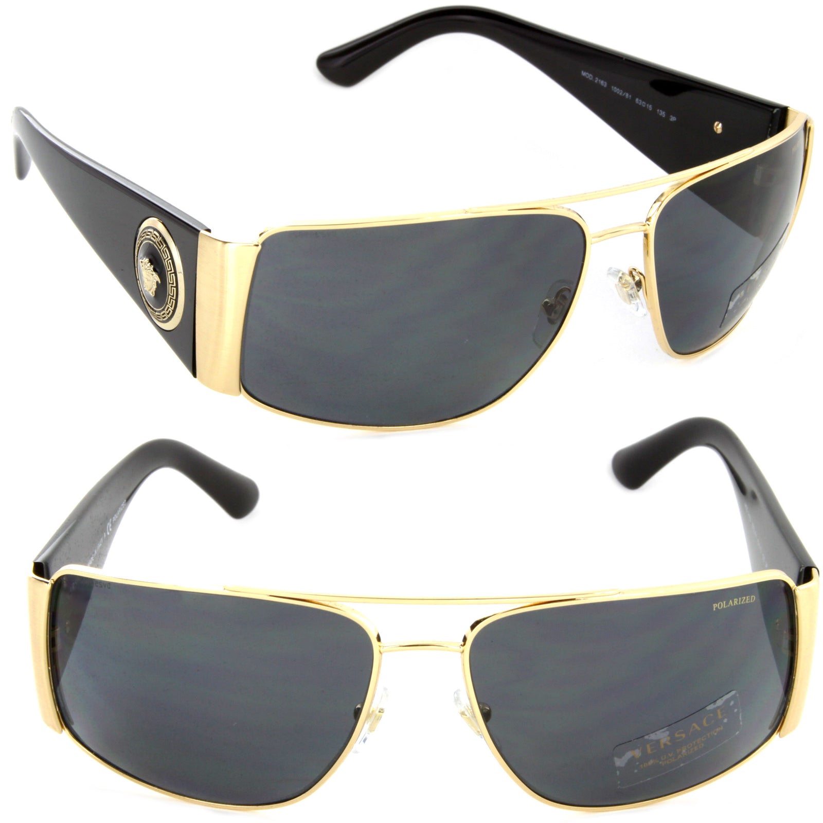 Versace VE 2163 1002/81 Sunglasses 63mm Gold / Grey Polarized Lens