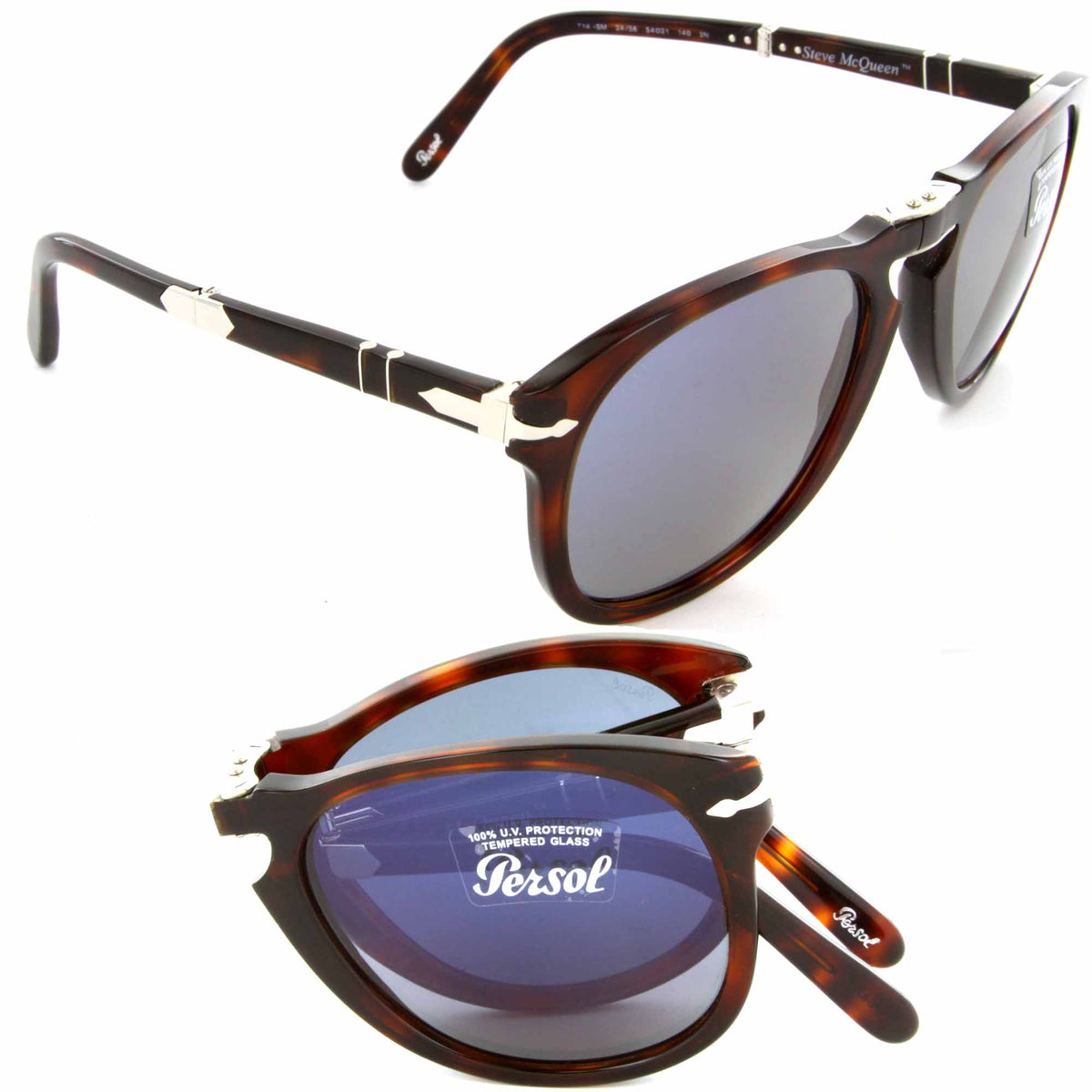 Persol Steve McQueen PO 714SM 24/56 54mm Sunglasses Havana/Crystal Blue Lens