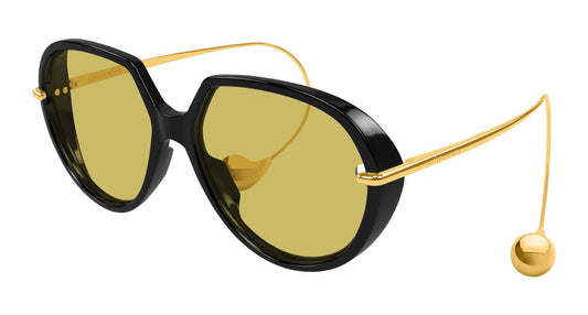 Bottega Veneta BV1436S 001 60mm Sunglasses Black / Yellow Solid Lens