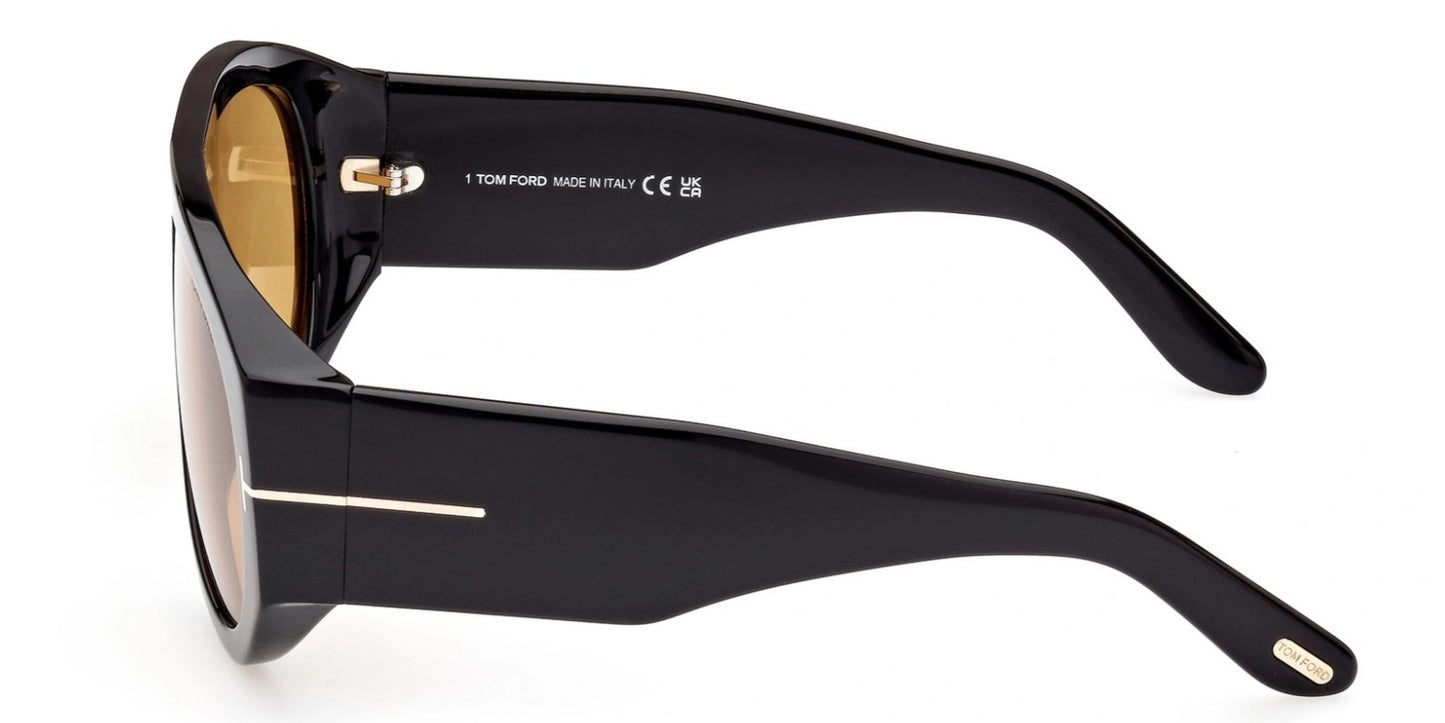 Tom Ford Bronson Sunglasses FT1044S 01E 60mm Shiny Black / Brown Lens