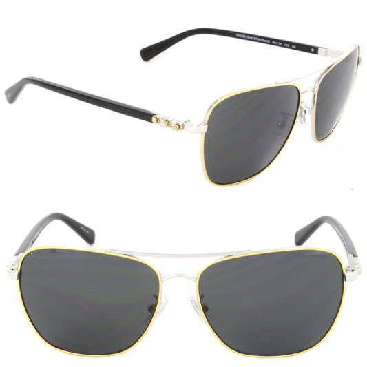 Coach HC7073B 930280 Pilot Sunglasses Gold Silver/ Black/Dark Grey Solid Lens