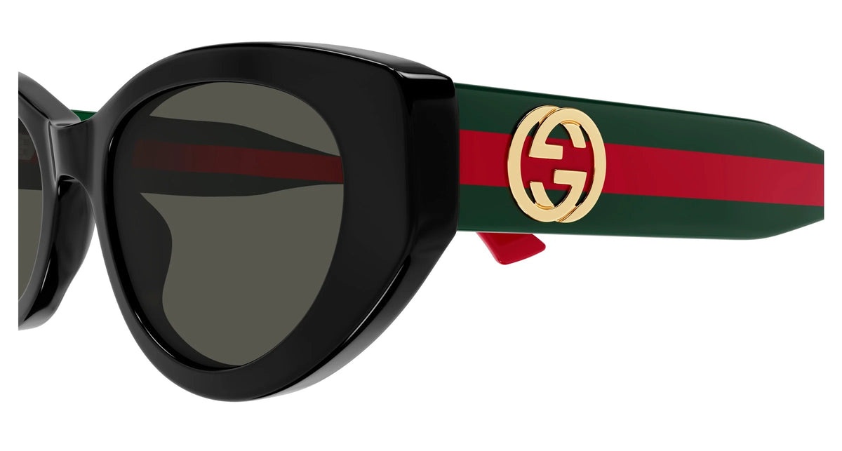 Gucci Sunglasses GG1862S 001 52mm Shiny Black Green Red / Grey Lens