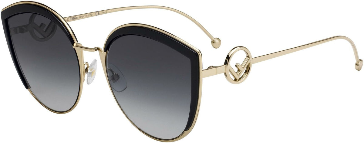 Fendi Sunglasses FF0290S 807-9O 58mm Black-Gold / Grey Gradient Lens