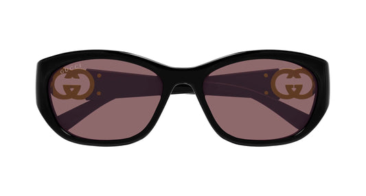 Gucci GG1826SK 007 Oval Sunglasses 57mm Black / Red Solid Lens