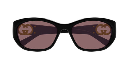 Gucci GG1826SK 007 Oval Sunglasses 57mm Black / Red Solid Lens