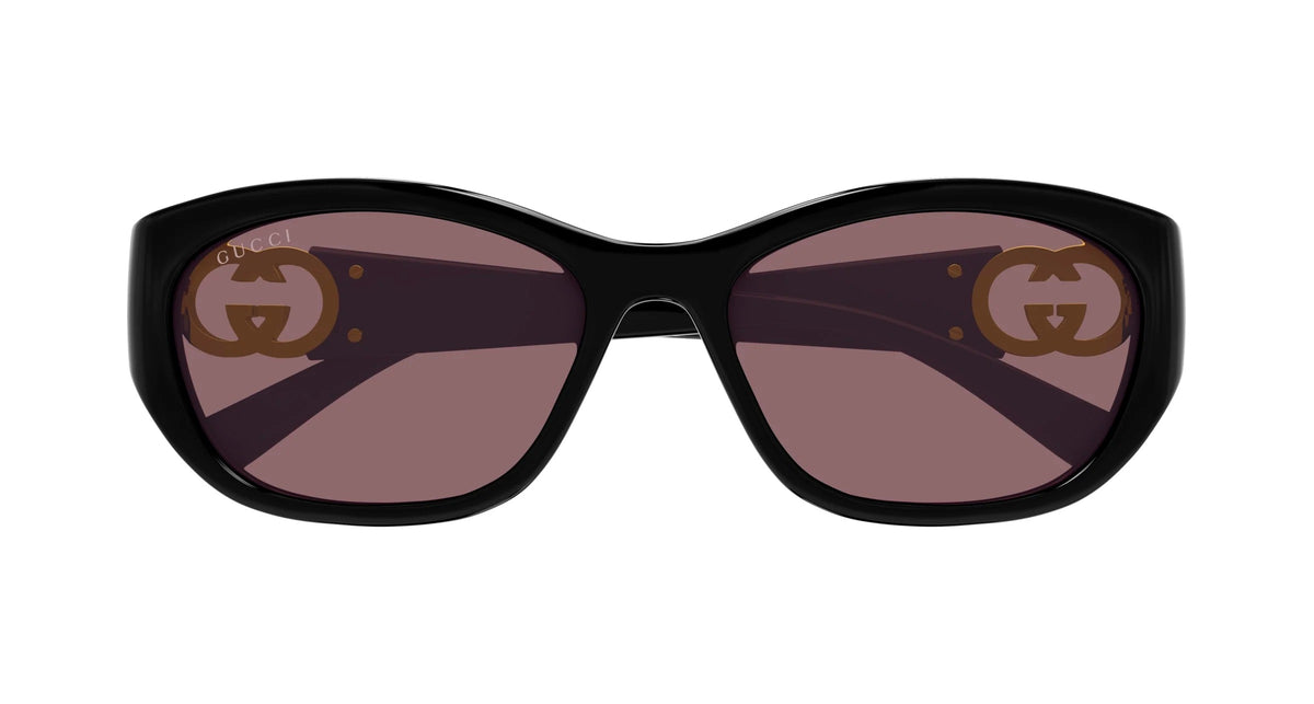 Gucci GG1826SK 007 Oval Sunglasses 57mm Black / Red Solid Lens