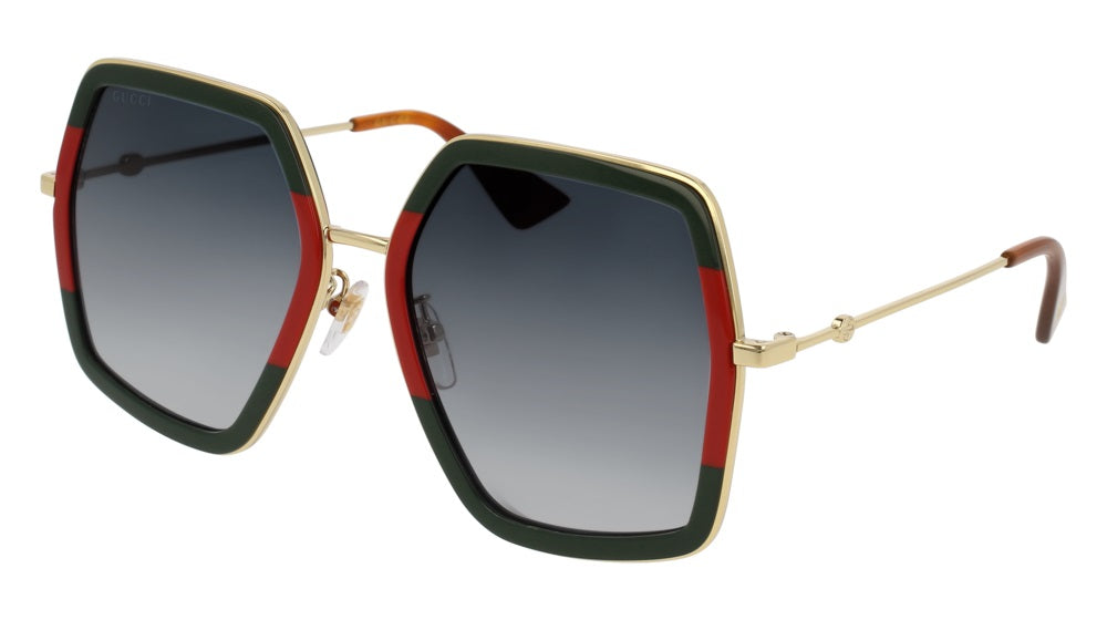 Gucci Sunglasses GG0106S-007 56mm Green Red Gold / Grey Gradient Lens