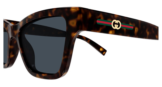 Gucci GG1982S 002 Cat-Eye Sunglasses 53mm Havana / Blue Solid Lens