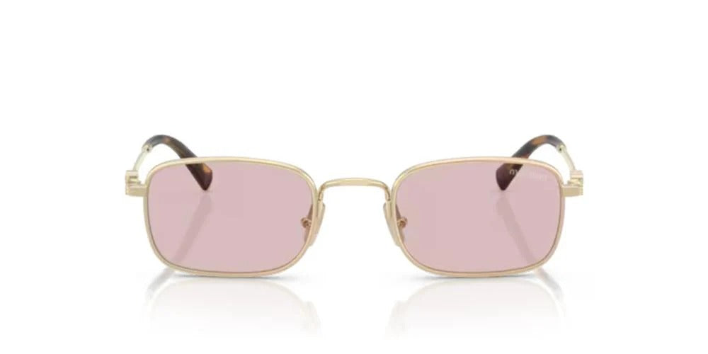 Miu Miu MU A53S ZVN4I0 Rectangle Sunglasses 49mm Pale Gold / Pink Lens