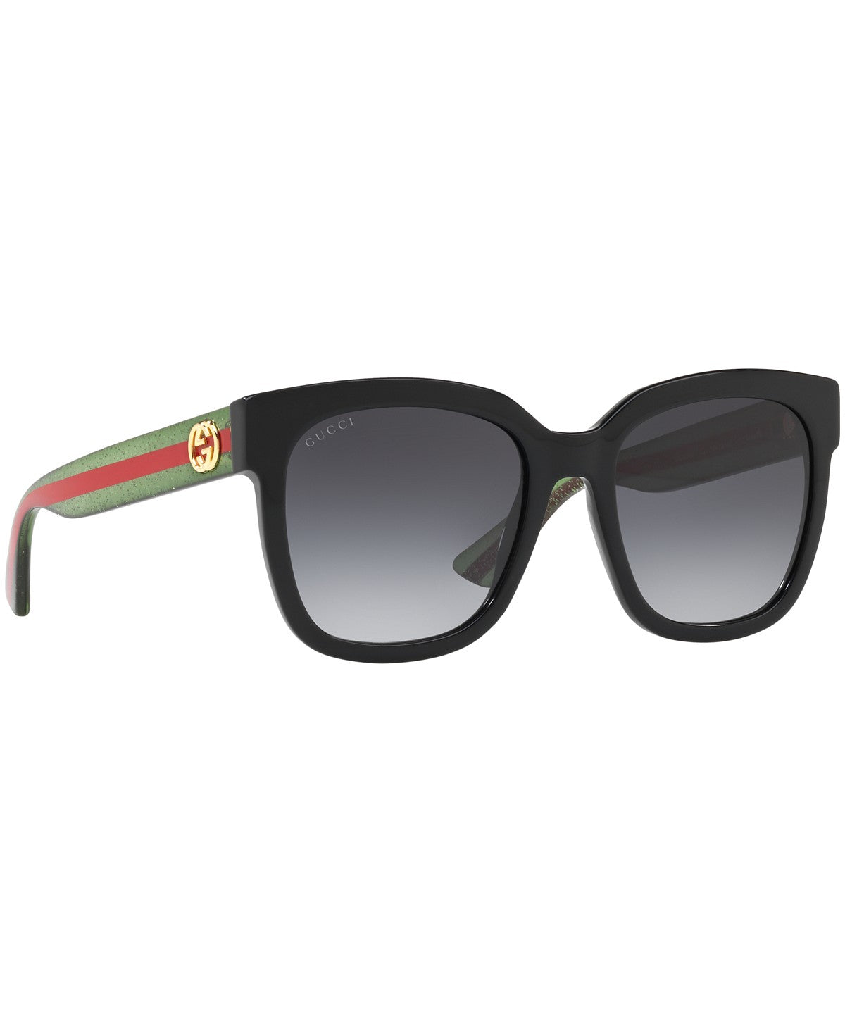 Gucci GG0034/S 002 Sunglasses 54mm Black-Green-Red / Grey Gradient Lens