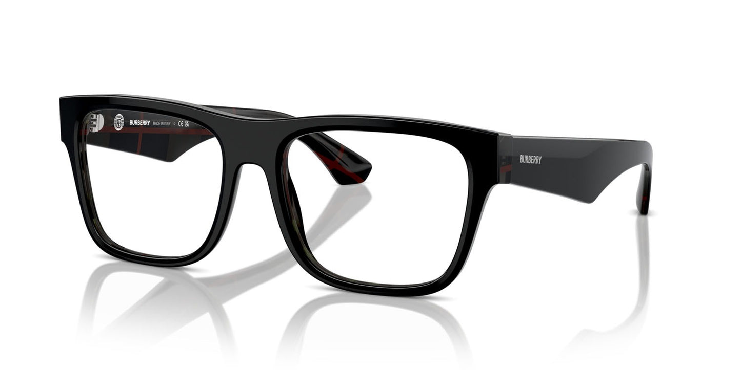 Burberry BE2411 4121 Eyeglasses 53mm Black On Vintage Check / Clear Demo Lens