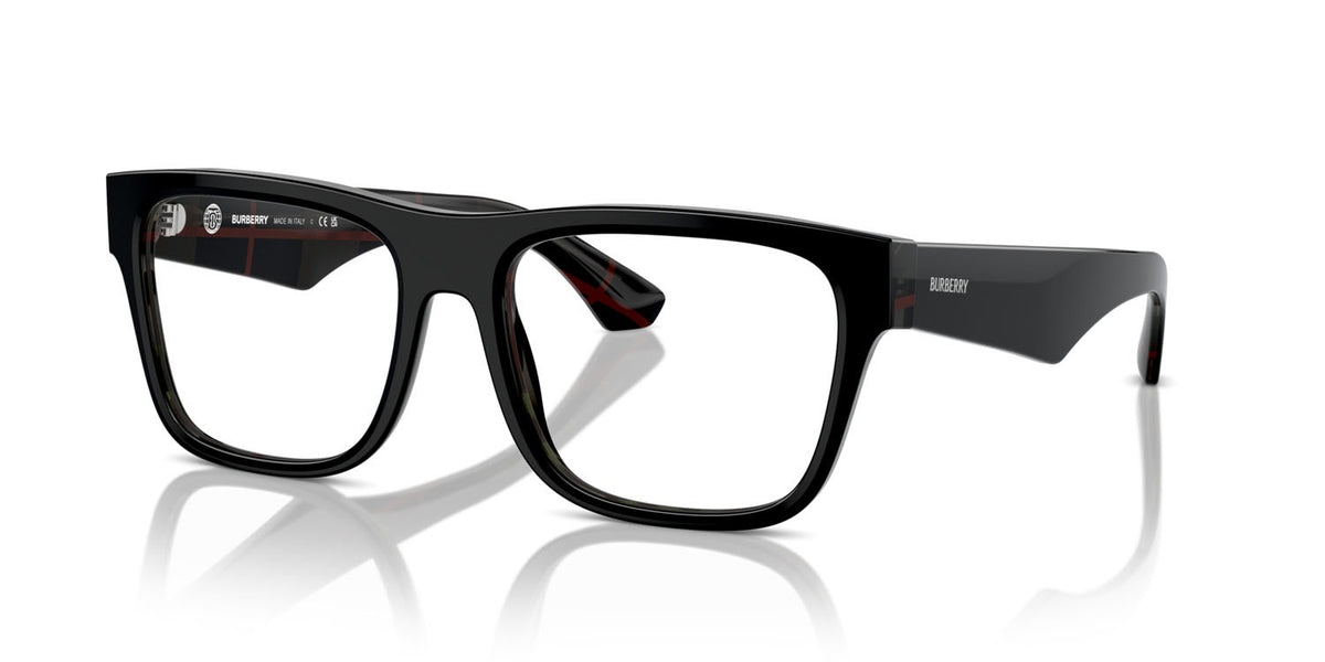 Burberry BE2411 4121 Eyeglasses 53mm Black On Vintage Check / Clear Demo Lens