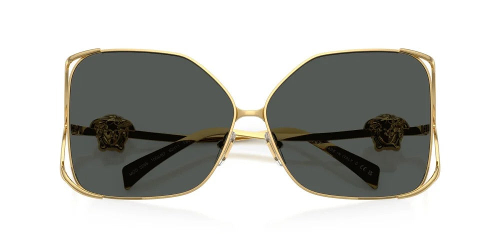 Versace VE2288 100287 Sunglasses 62mm Gold / Dark Grey Solid Lens