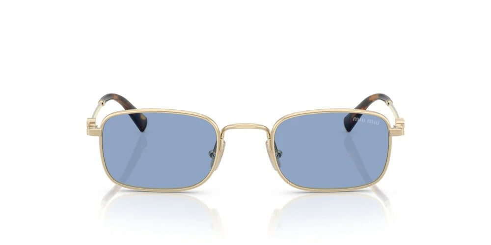 Miu Miu MU A53S ZVN60O Rectangle Sunglasses 49mm Pale Gold / Blue Lens