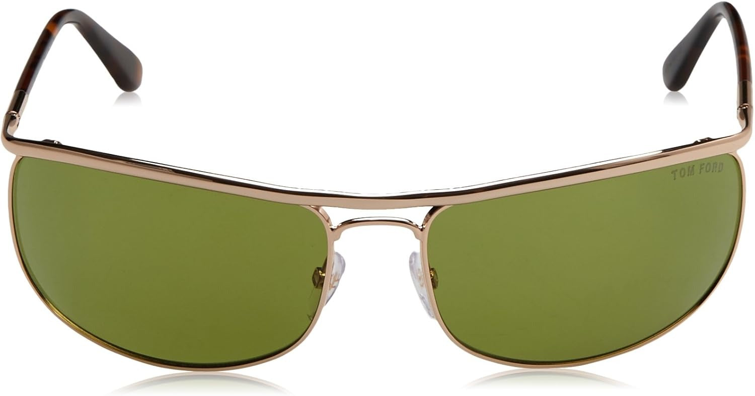 Tom Ford RYDER FT418 28N Sunglasses 68mm Rose Gold Havana / Green Solid Lens