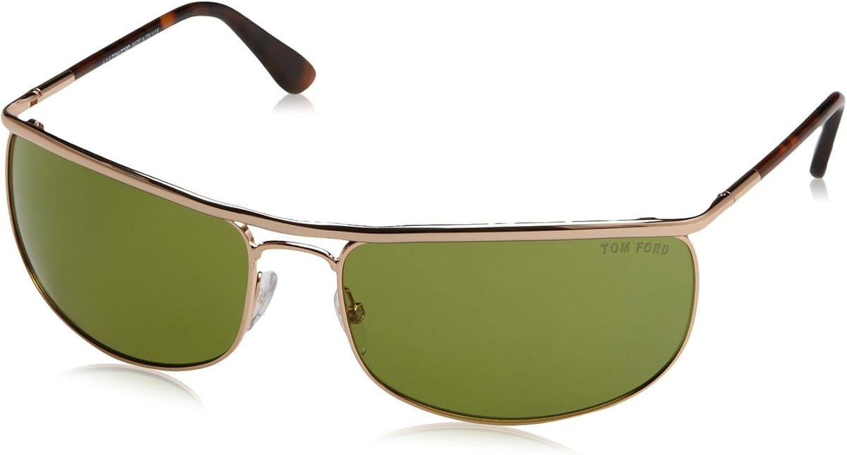 Tom Ford RYDER FT418 28N Sunglasses 68mm Rose Gold Havana / Green Solid Lens