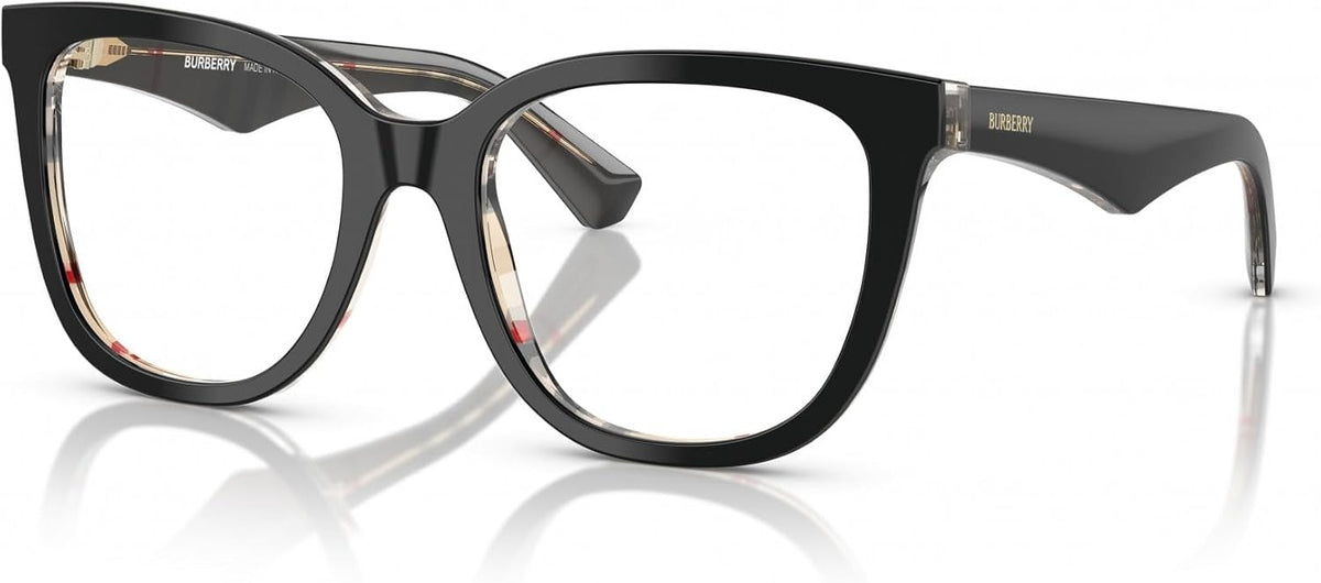 Burberry BE2415 4121 Eyeglasses 53mm Black on Vintage Check / Clear Demo Lens