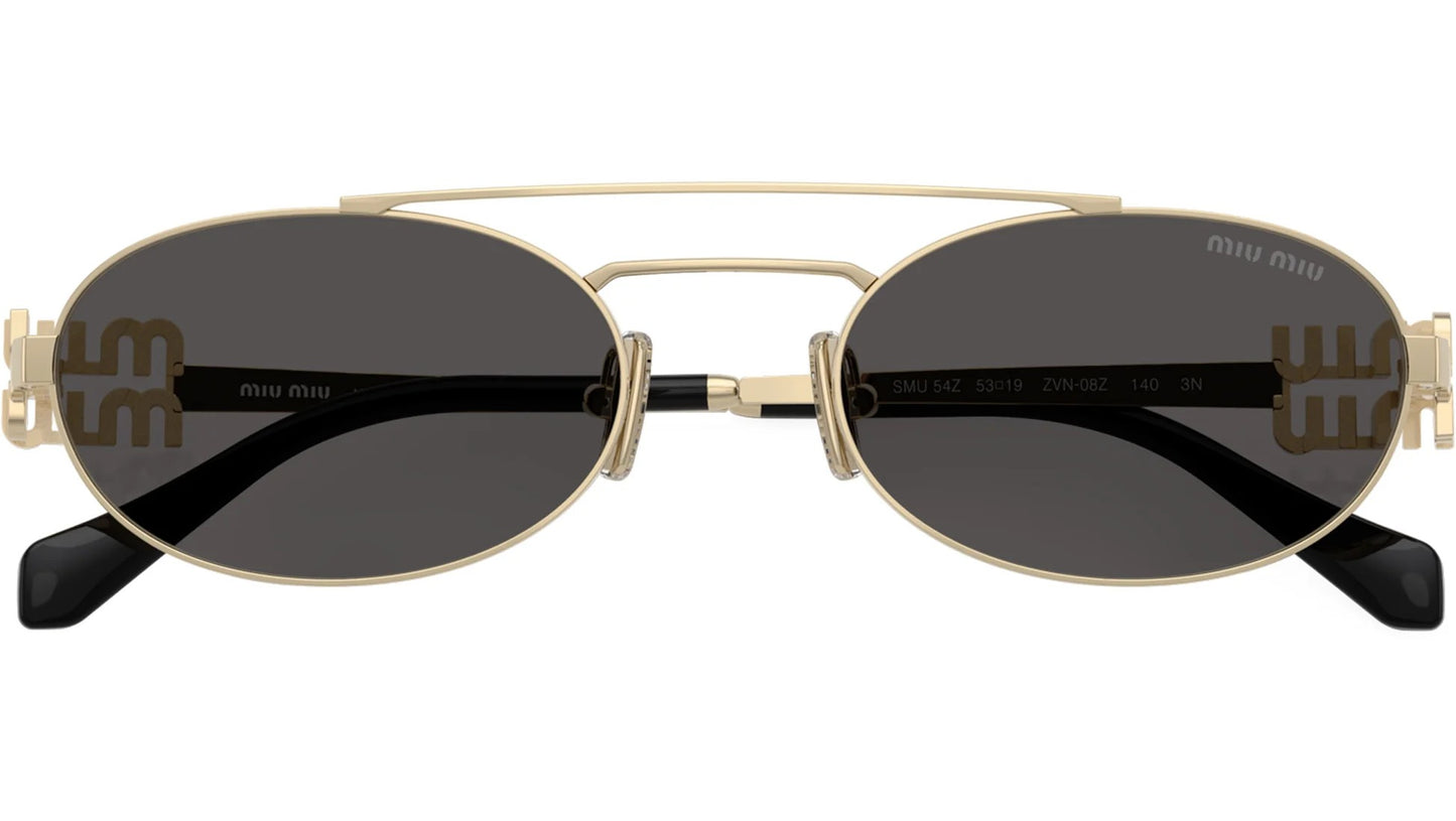 Miu Miu MU 54ZS ZVN 08Z Oval Sunglasses 53mm Gold / Dark Grey Lens