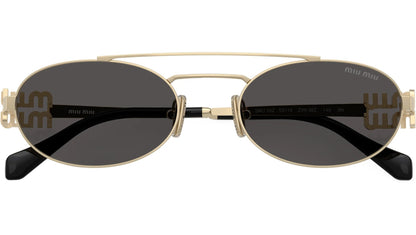 Miu Miu MU 54ZS ZVN 08Z Oval Sunglasses 53mm Gold / Dark Grey Lens