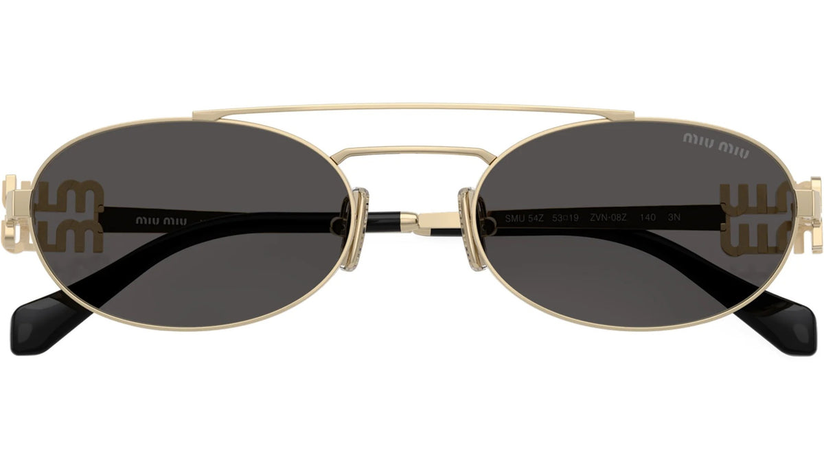 Miu Miu MU 54ZS ZVN 08Z Oval Sunglasses 53mm Gold / Dark Grey Lens
