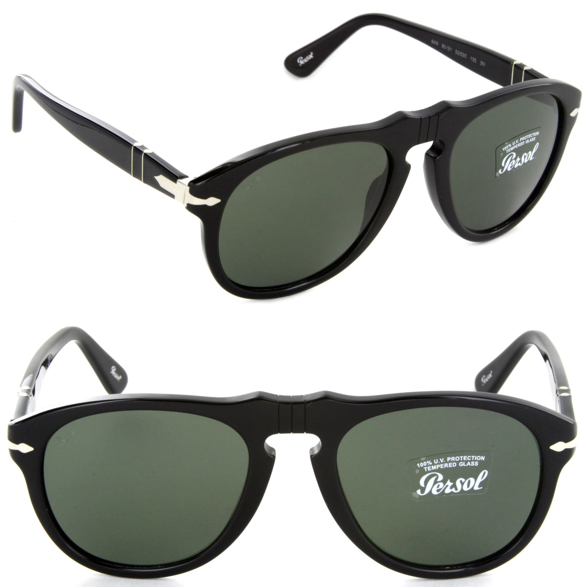 Persol PO 0649 95/31 52mm Black / Green Crystal Sunglasses