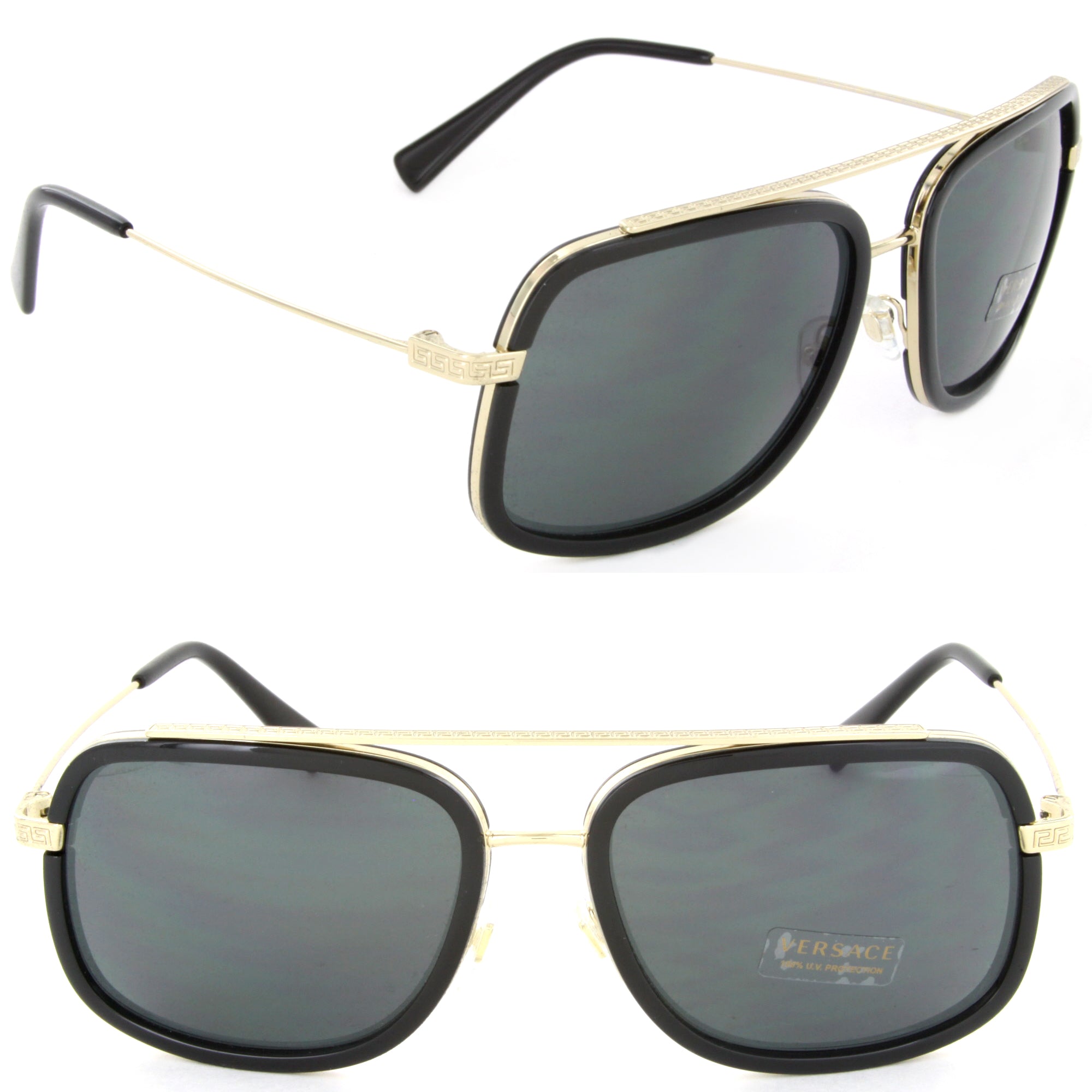 Versace VE2173 1252/87 Square Sunglasses Pale Gold / Black / Grey Lens