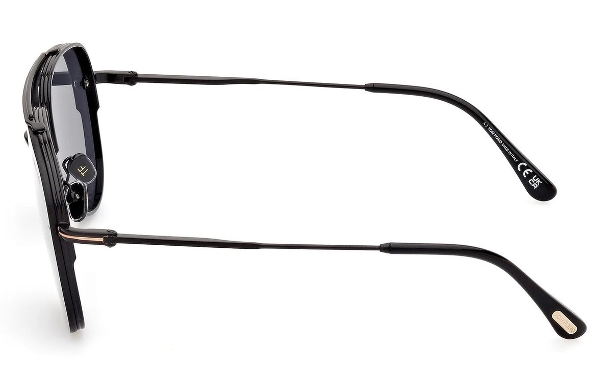 Tom Ford Leon FT1071S 01A Sunglasses 62mm Shiny Black / Smoke Lens