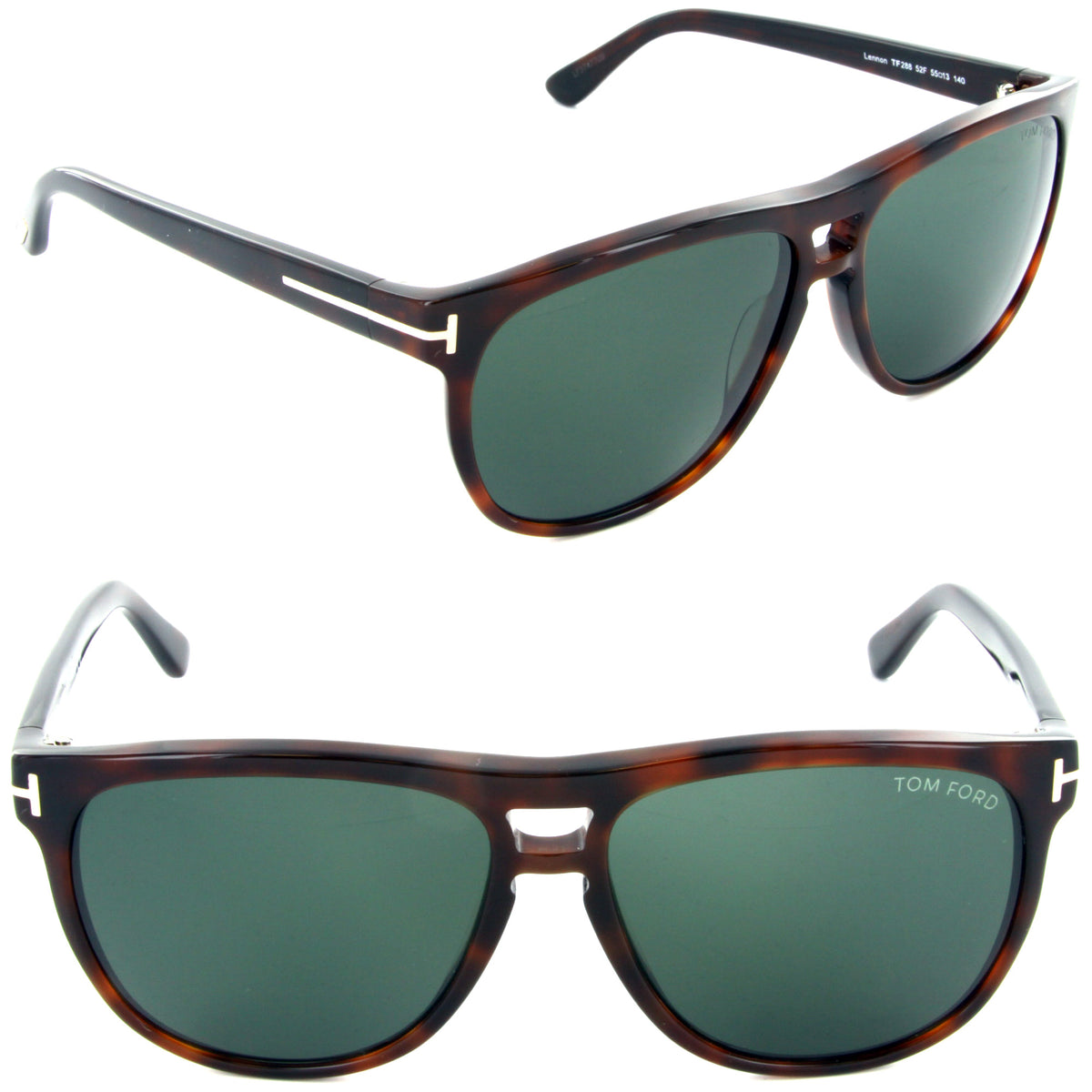 Tom Ford Lennon TF 288 52F Sunglasses Dark Havana / Green Lens