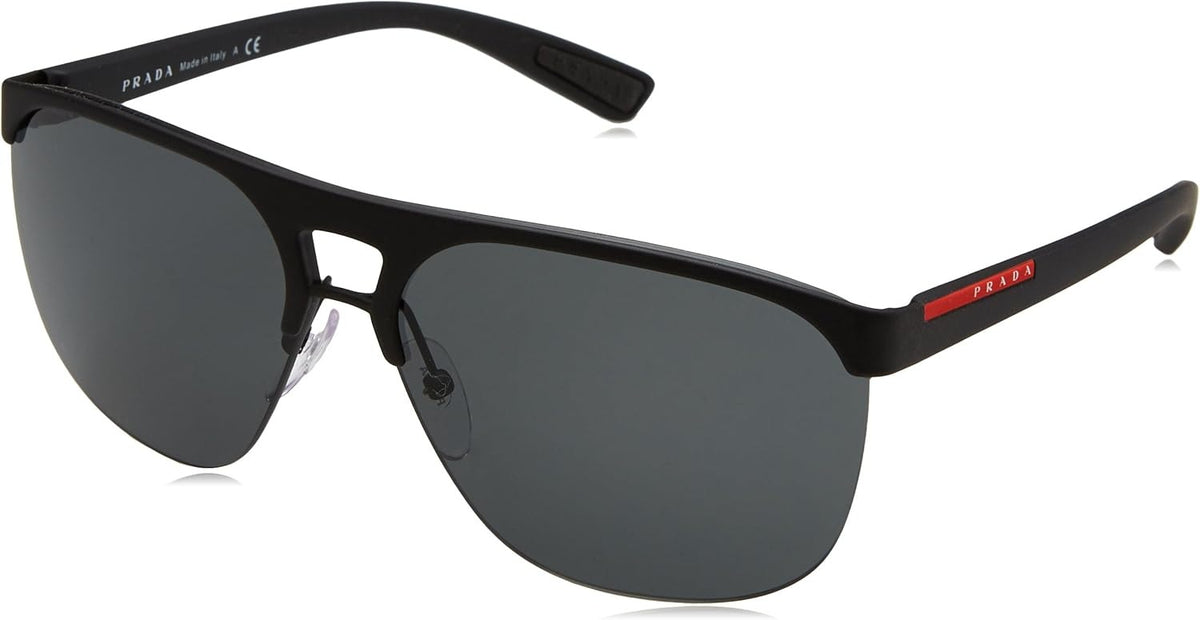 Prada Sport PS53QS DG01A1 Sunglasses Black Rubber / Dark Grey Lens