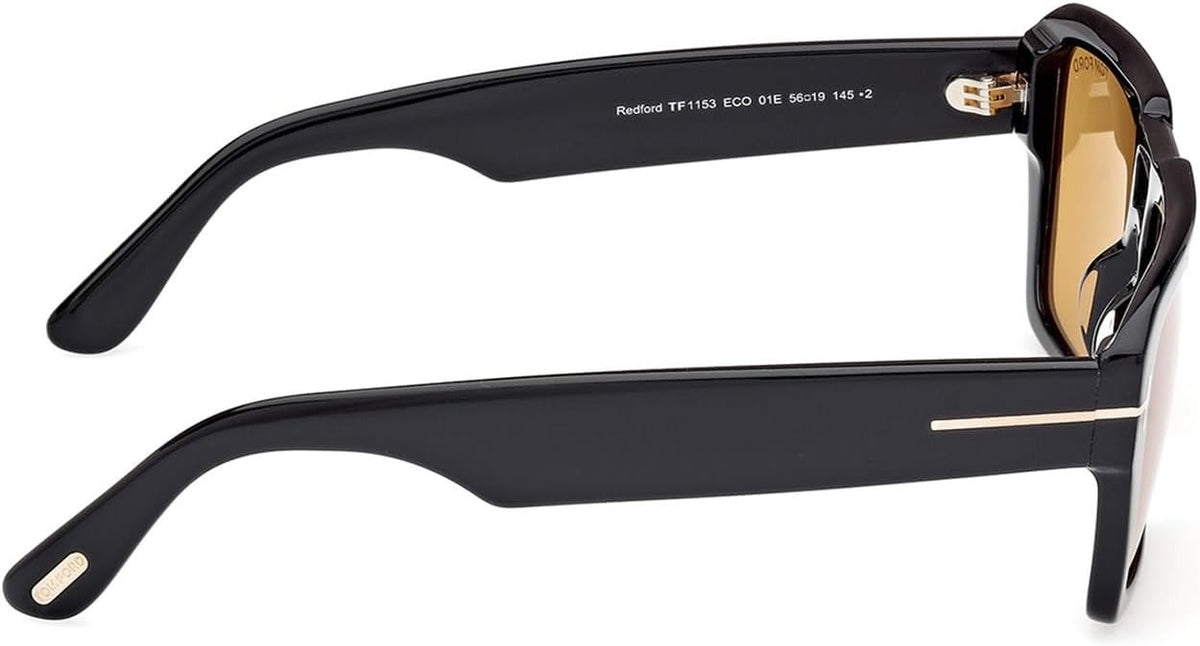 Tom Ford Redford FT1153 01E Pilot Sunglasses 56mm Shiny Black / Brown Lens