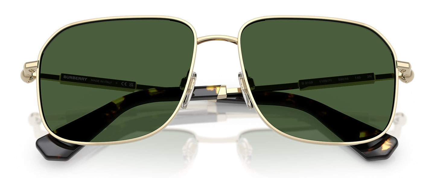 Burberry BE3159 110971 Square Sunglasses 59mm Light Gold / Dark Green Lens