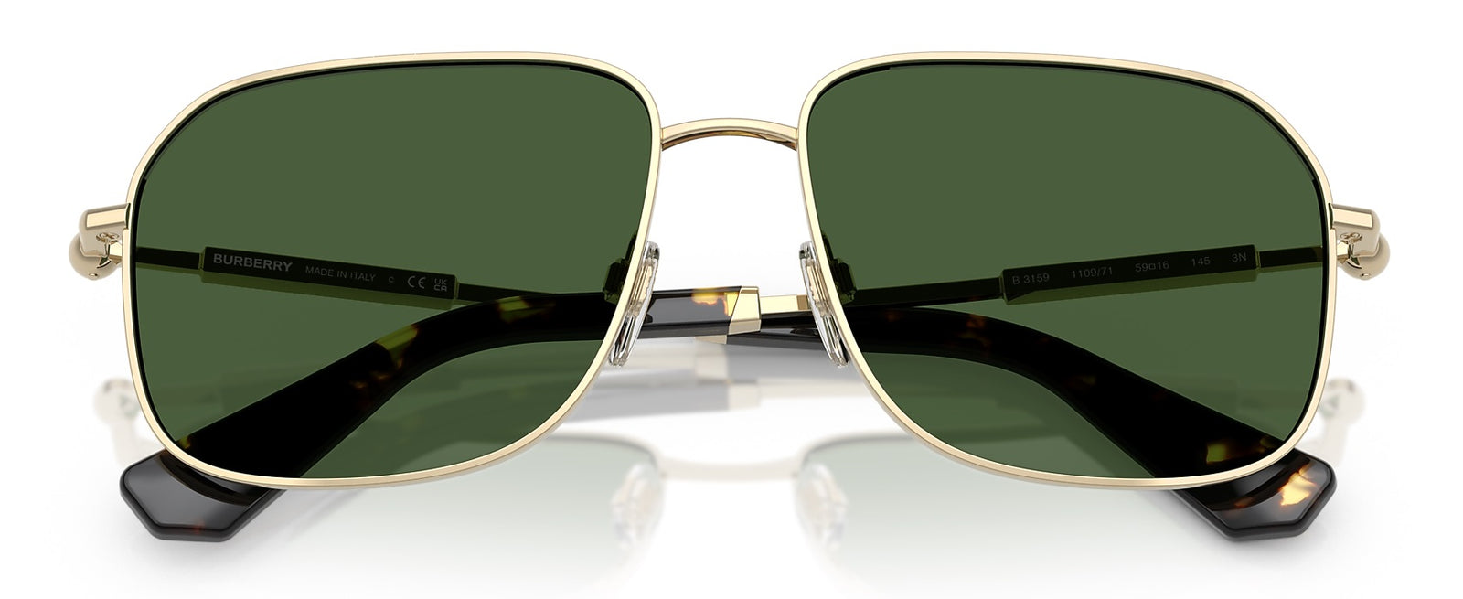 Burberry BE3159 110971 Square Sunglasses 59mm Light Gold / Dark Green Lens