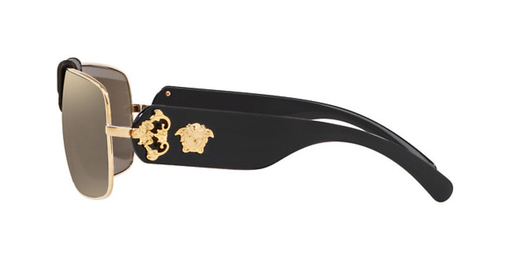Versace Squared Baroque Sunglasses VE2207Q 1002/5 Gold-Black / Lt Brown Mirror Gold