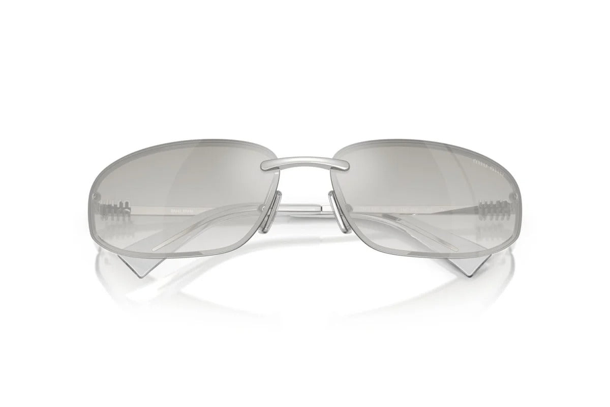 Miu Miu MU A50S 1BC8H1 Oval Sunglasses Silver / Clear Silver Gradient Lens