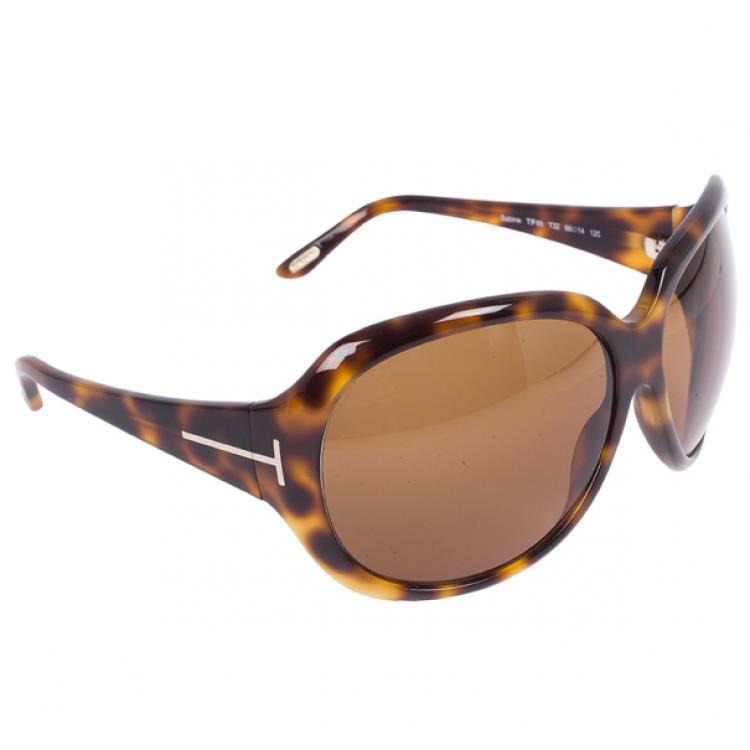 Tom Ford Sabine Sunglasses TF65 T32 66mm Tortoise / Dark Brown Lens (VINTAGE)