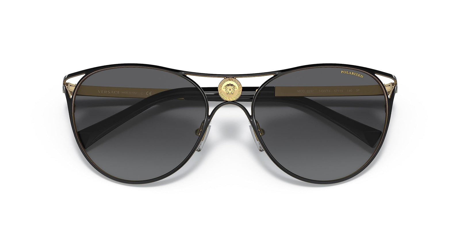 Versace Sunglasses VE2237 1433T3 57mm Black Gold / Dark Grey Polarized Lens