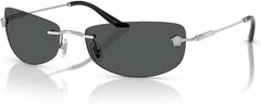 Versace VE2279 100087 Rectangle Sunglasses 60mm Silver / Dark Grey Lens