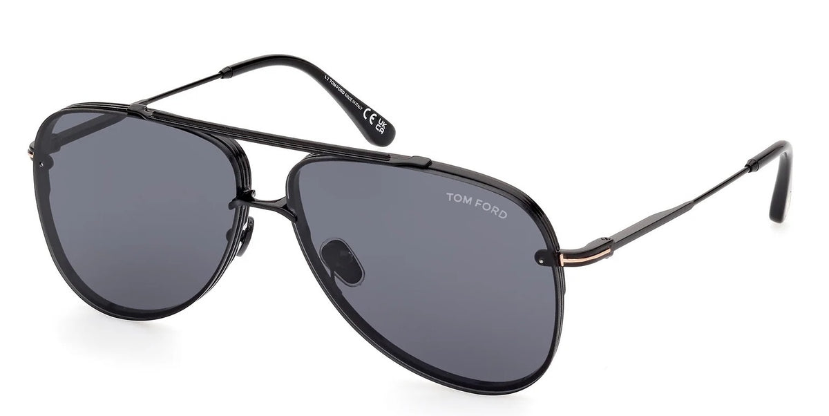 Tom Ford Leon FT1071S 01A Sunglasses 62mm Shiny Black / Smoke Lens