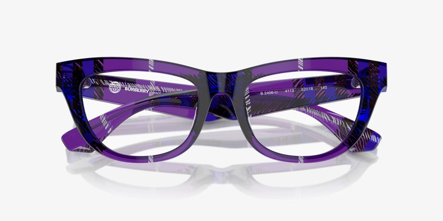 Burberry Eyeglasses BE2406U 4113 50mm Check Violet / Demo Lens