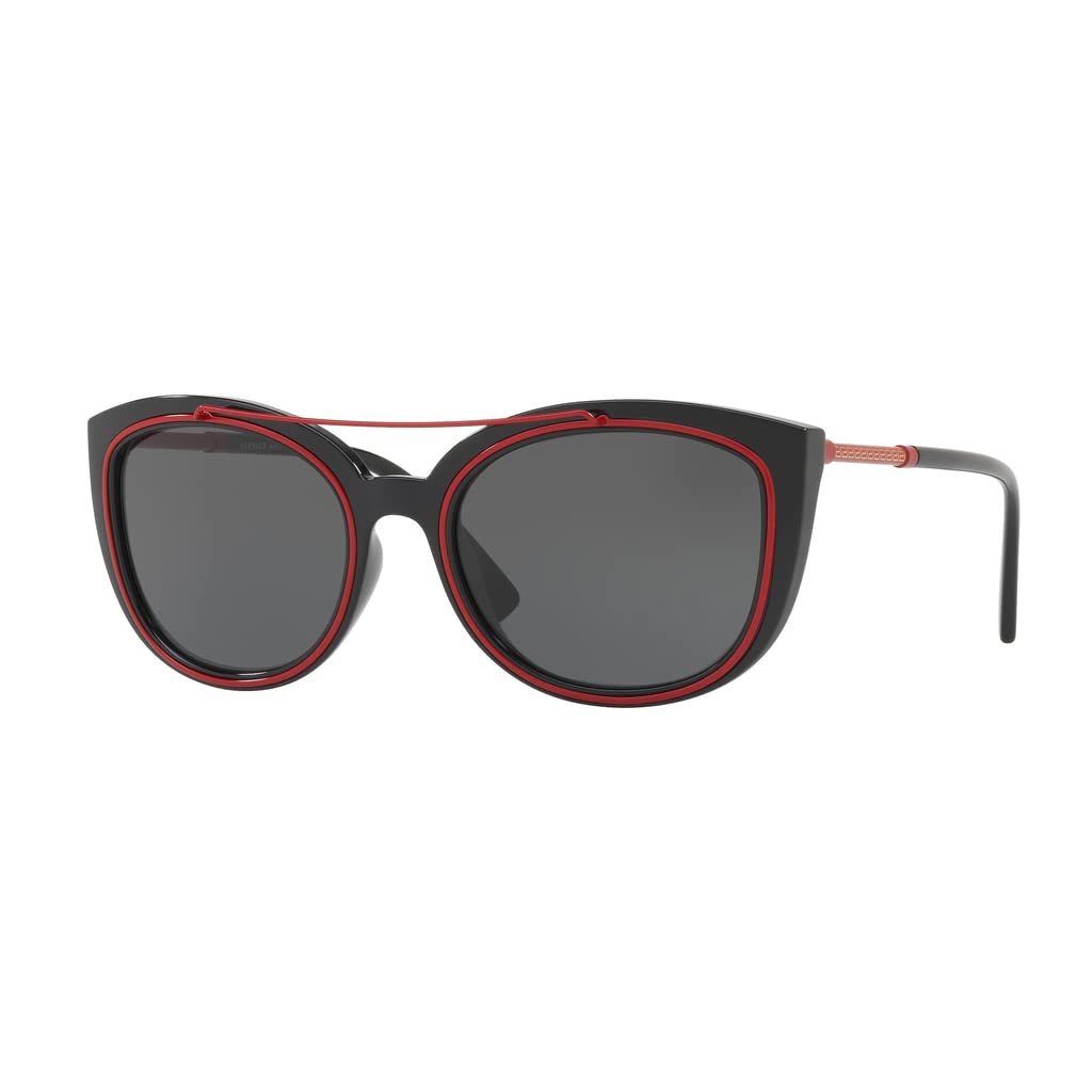 Versace VE4336-5255/87 56mm Cat Eye Sunglasses Black-Red / Grey Lens