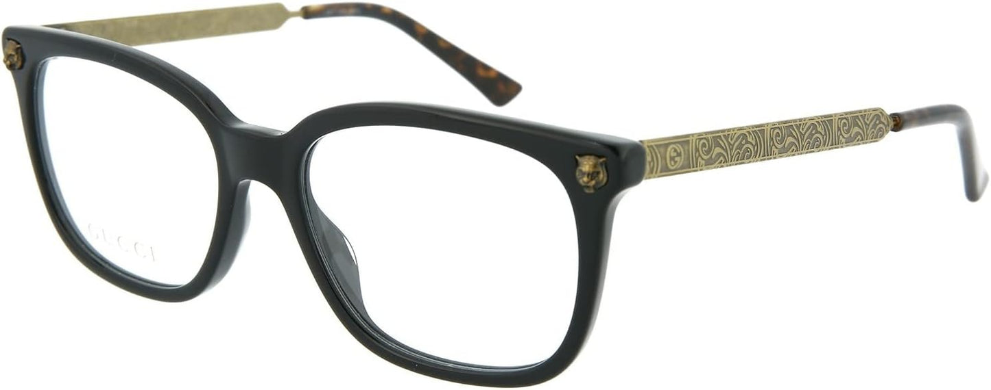 Gucci GG0218O 001 Square Eyeglasses 51mm Black Gold / Clear Demo Lens