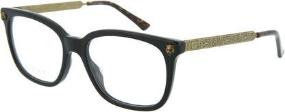 Gucci GG0218O 001 Square Eyeglasses 51mm Black Gold / Clear Demo Lens