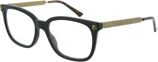 Gucci GG0218O 001 Square Eyeglasses 51mm Black Gold / Clear Demo Lens