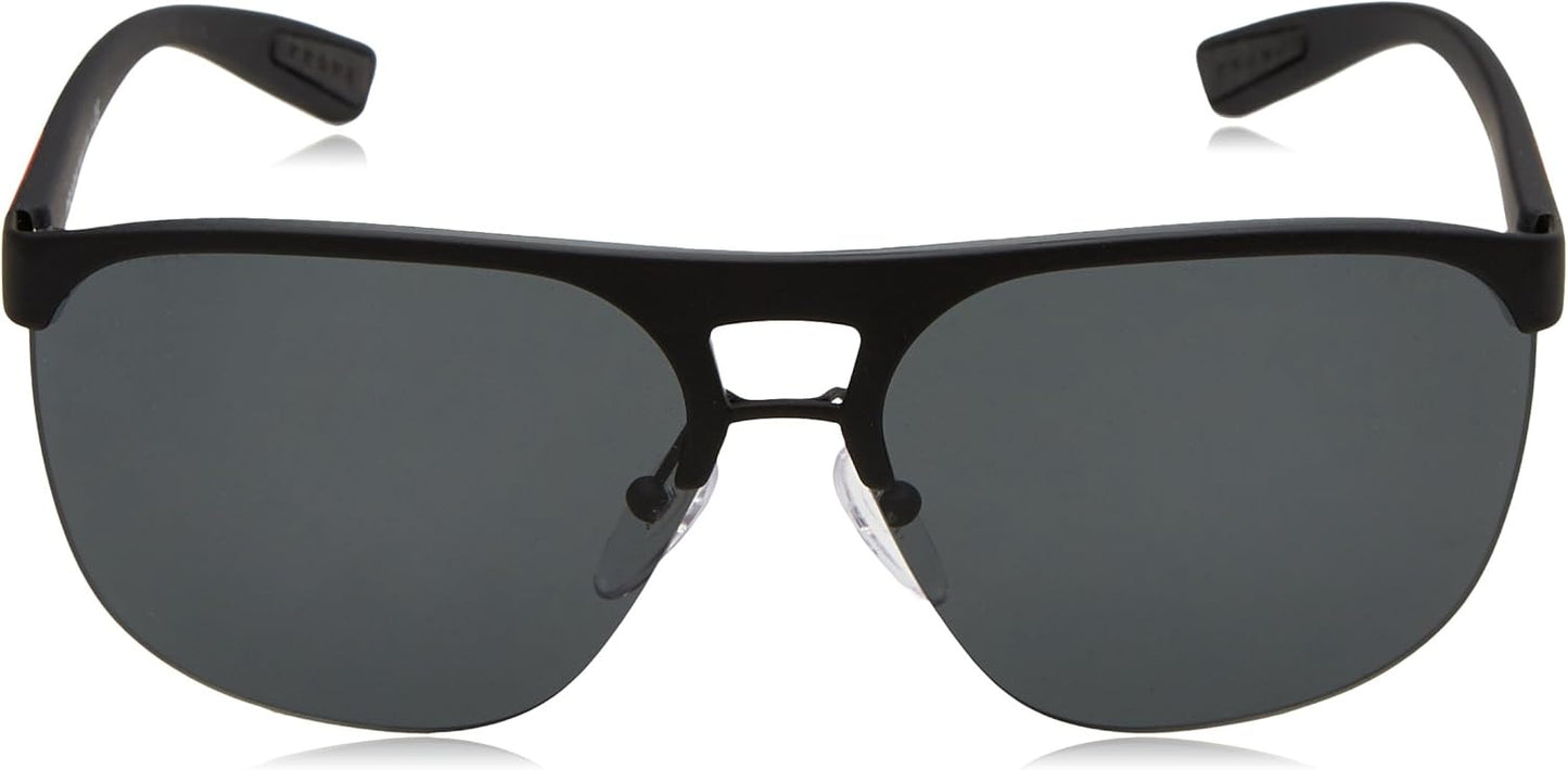 Prada Sport PS53QS DG01A1 Sunglasses Black Rubber / Dark Grey Lens